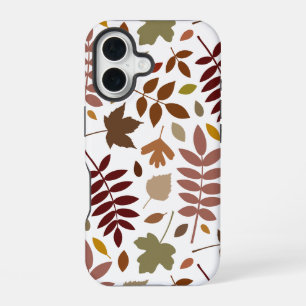 Fallen Blätter Muster Herbstfarben auf Weiß iPhone 16 Hülle