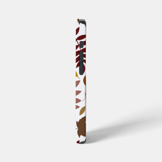 Fallen Blätter Muster Herbstfarben auf Weiß iPhone Hülle (Linke Seite)