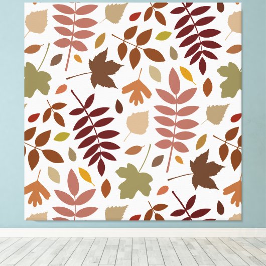Fallen Blätter Muster Herbstfarben auf Weiß Leinwanddruck (Insitu (Holzboden))