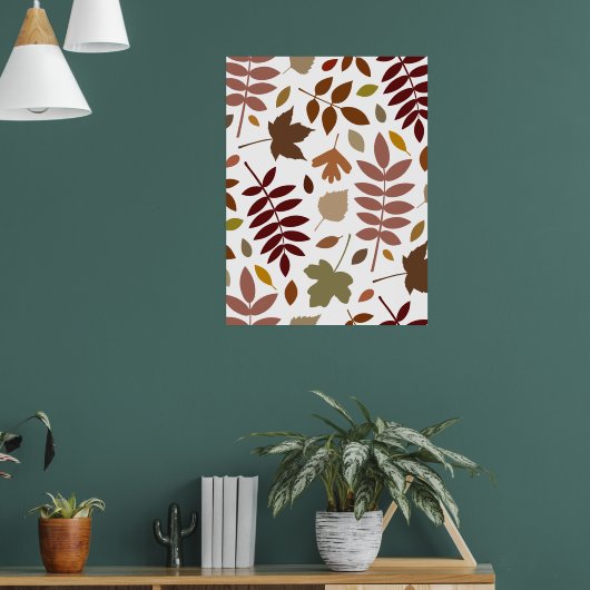 Fallen Blätter Muster Herbstfarben auf Weiß Poster (Wohnzimmer 1)