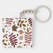 Fallen Blätter Muster Herbstfarben auf Weiß Schlüsselanhänger (Rückseite)