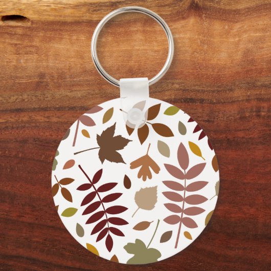 Fallen Blätter Muster Herbstfarben auf Weiß Schlüsselanhänger (Vorderseite)