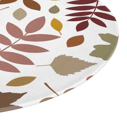 Fallen Blätter Muster Herbstfarben auf Weiß Schneidebrett (Ecke)