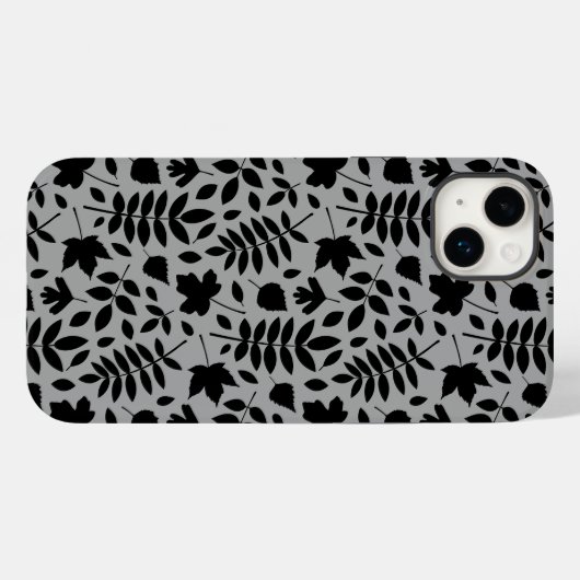 Fallen Blätter Muster Schwarz auf Grau Case-Mate iPhone Hülle (Rückseite (Horizontal))
