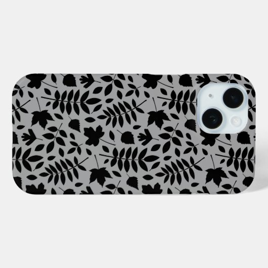 Fallen Blätter Muster Schwarz auf Grau Case-Mate iPhone Hülle (Rückseite (Horizontal))