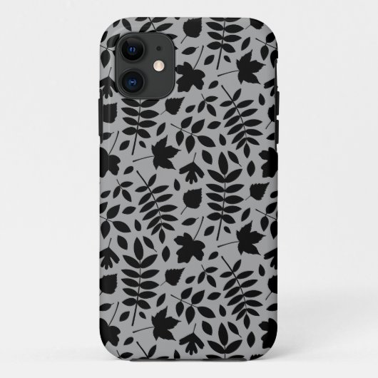 Fallen Blätter Muster Schwarz auf Grau Case-Mate iPhone Hülle (Rückseite)
