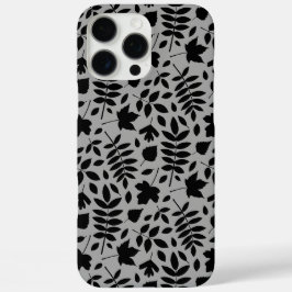 Fallen Blätter Muster Schwarz auf Grau iPhone 16 Pro Max Hülle