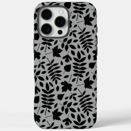 Fallen Blätter Muster Schwarz auf Grau iPhone 16 Pro Max Hülle