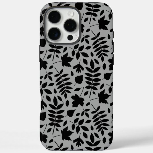 Fallen Blätter Muster Schwarz auf Grau Case-Mate iPhone Hülle (Rückseite)