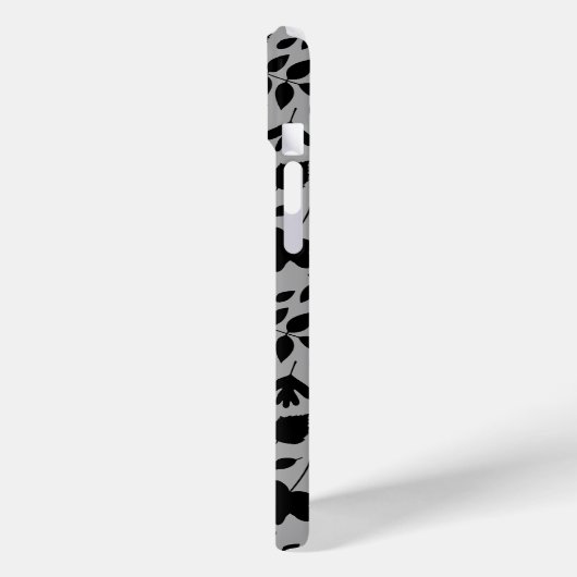 Fallen Blätter Muster Schwarz auf Grau Case-Mate iPhone Hülle (Rückseite / Links)