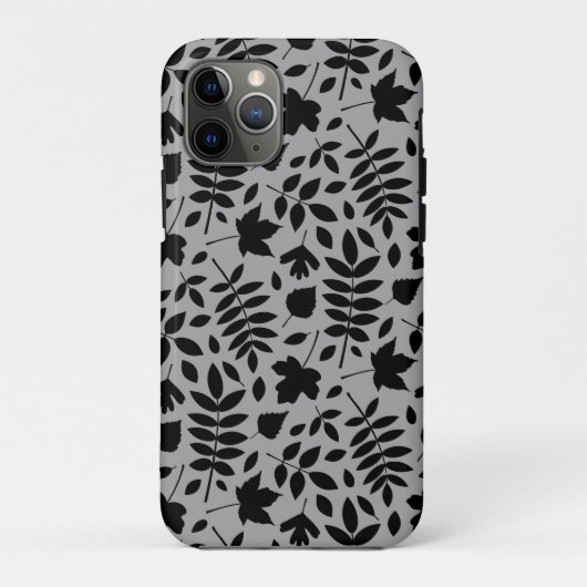 Fallen Blätter Muster Schwarz auf Grau Case-Mate iPhone Hülle (Rückseite)