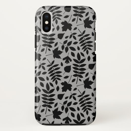 Fallen Blätter Muster Schwarz auf Grau Case-Mate iPhone Hülle (Rückseite)