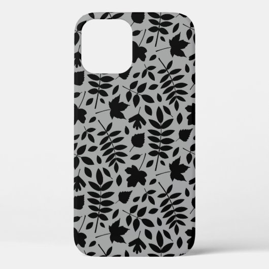 Fallen Blätter Muster Schwarz auf Grau Case-Mate iPhone Hülle (Rückseite)