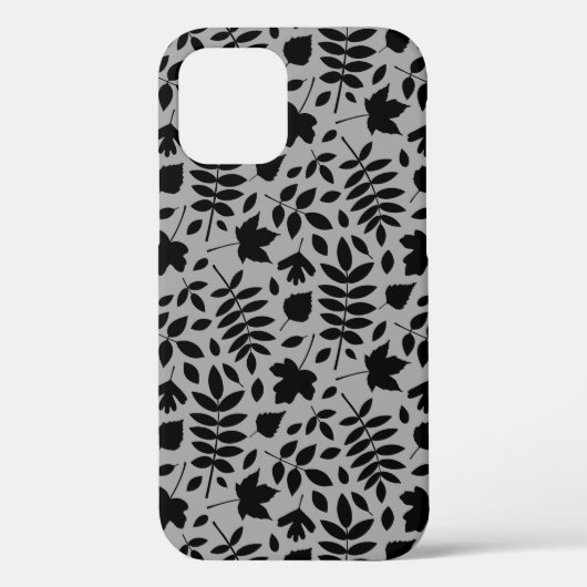 Fallen Blätter Muster Schwarz auf Grau Case-Mate iPhone Hülle (Rückseite)
