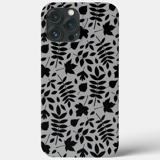 Fallen Blätter Muster Schwarz auf Grau Case-Mate iPhone Hülle (Rückseite)