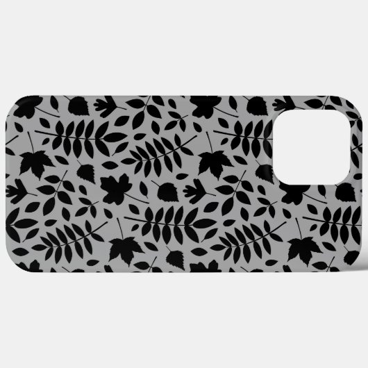 Fallen Blätter Muster Schwarz auf Grau Case-Mate iPhone Hülle (Rückseite (Horizontal))
