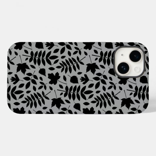 Fallen Blätter Muster Schwarz auf Grau Case-Mate iPhone Hülle (Rückseite (Horizontal))