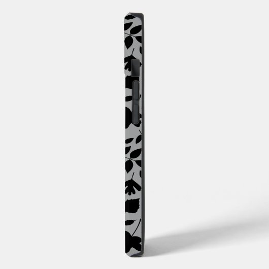 Fallen Blätter Muster Schwarz auf Grau Case-Mate iPhone Hülle (Rückseite / Links)