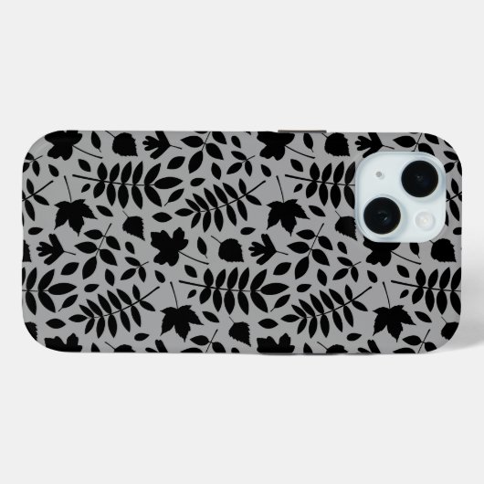 Fallen Blätter Muster Schwarz auf Grau Case-Mate iPhone Hülle (Rückseite (Horizontal))