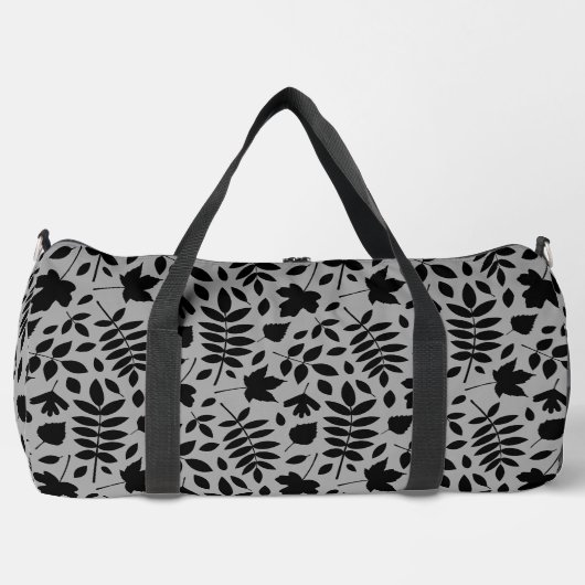 Fallen Blätter Muster Schwarz auf Grau Duffle Bag (Vorderseite)