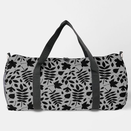 Fallen Blätter Muster Schwarz auf Grau Duffle Bag (Rückseite)