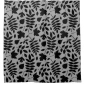 Fallen Blätter Muster Schwarz auf Grau Duschvorhang (Vorderseite)