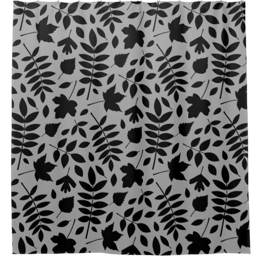 Fallen Blätter Muster Schwarz auf Grau Duschvorhang (Vorderseite)