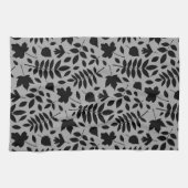 Fallen Blätter Muster Schwarz auf Grau Geschirrtuch (Horizontal)