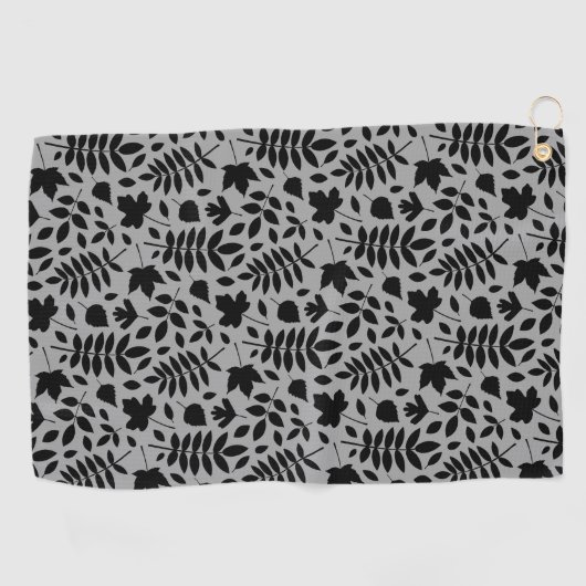 Fallen Blätter Muster Schwarz auf Grau Golfhandtuch (Horizontal)