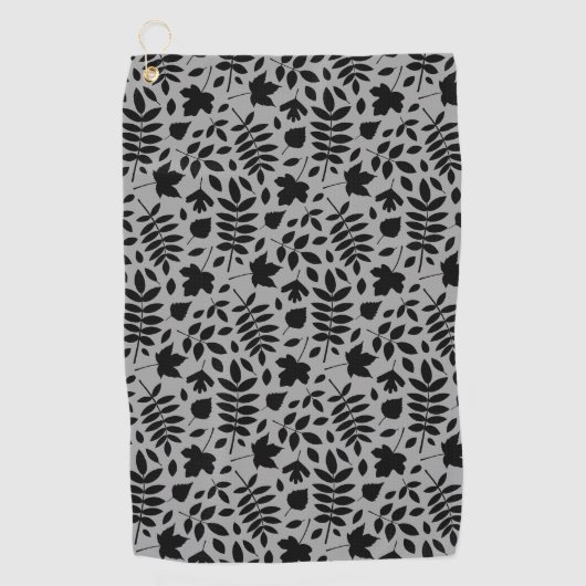 Fallen Blätter Muster Schwarz auf Grau Golfhandtuch (Vorderseite)