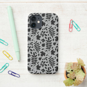 Fallen Blätter Muster Schwarz auf Grau iPhone 12 Mini Hülle