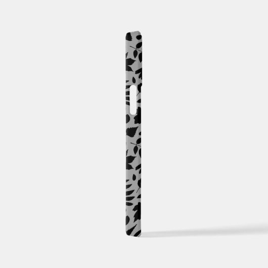 Fallen Blätter Muster Schwarz auf Grau iPhone Hülle (Rechte Seite)