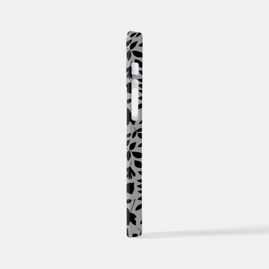 Fallen Blätter Muster Schwarz auf Grau iPhone Hülle (Linke Seite)