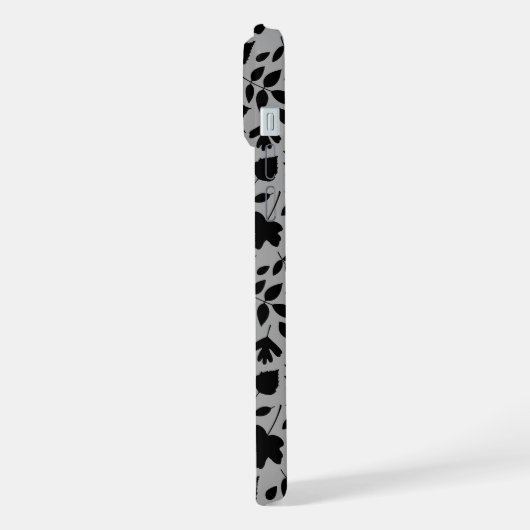 Fallen Blätter Muster Schwarz auf Grau iPhone Hülle (Linke Seite)