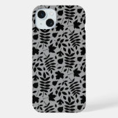 Fallen Blätter Muster Schwarz auf Grau iPhone Hülle (Rückseite)