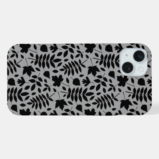 Fallen Blätter Muster Schwarz auf Grau iPhone Hülle (Rückseite (Horizontal))