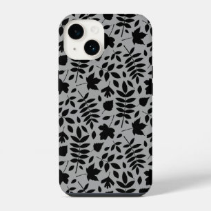 Fallen Blätter Muster Schwarz auf Grau iPhone 14 Hülle