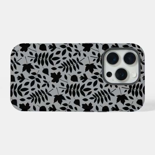 Fallen Blätter Muster Schwarz auf Grau iPhone Hülle (Rückseite (Horizontal))