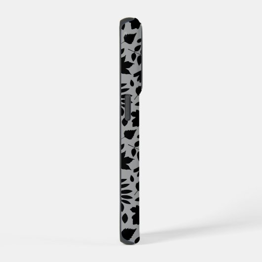 Fallen Blätter Muster Schwarz auf Grau iPhone Hülle (Rechte Seite)