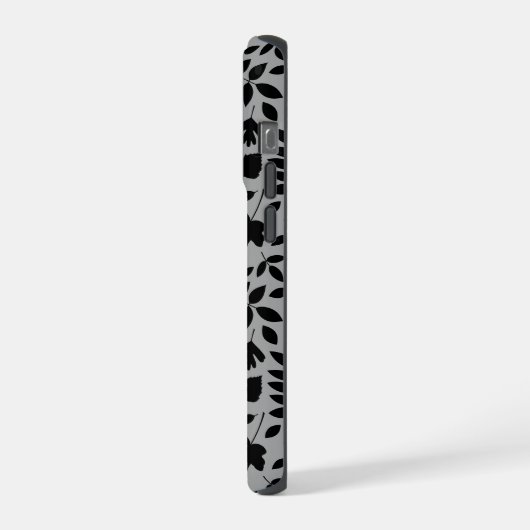 Fallen Blätter Muster Schwarz auf Grau iPhone Hülle (Linke Seite)