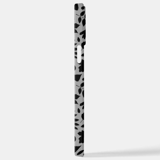 Fallen Blätter Muster Schwarz auf Grau iPhone Hülle (Rechte Seite)