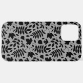 Fallen Blätter Muster Schwarz auf Grau iPhone Hülle (Hinten horizontal)