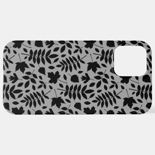 Fallen Blätter Muster Schwarz auf Grau iPhone Hülle (Hinten horizontal)