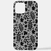 Fallen Blätter Muster Schwarz auf Grau iPhone Hülle (Rückseite)