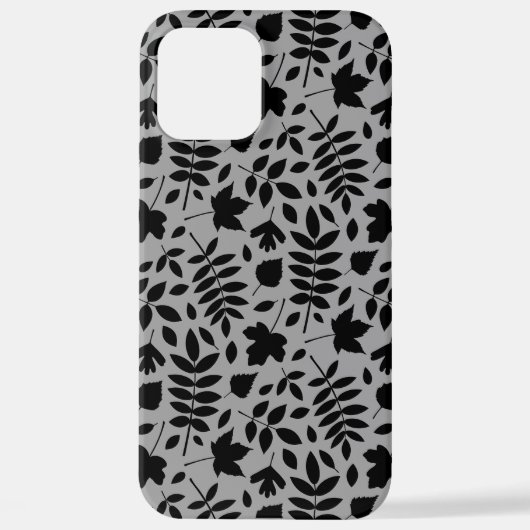 Fallen Blätter Muster Schwarz auf Grau iPhone Hülle (Rückseite)