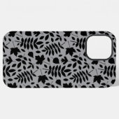 Fallen Blätter Muster Schwarz auf Grau iPhone Hülle (Rückseite (Horizontal))