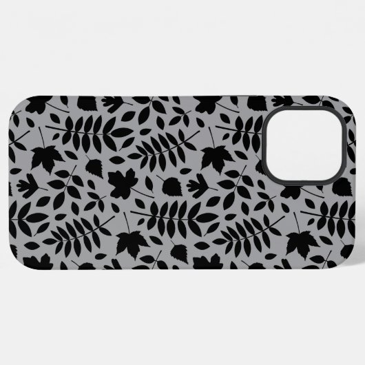 Fallen Blätter Muster Schwarz auf Grau iPhone Hülle (Rückseite (Horizontal))