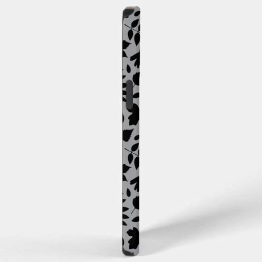 Fallen Blätter Muster Schwarz auf Grau iPhone Hülle (Rechte Seite)