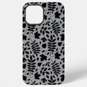 Fallen Blätter Muster Schwarz auf Grau iPhone Hülle (Rückseite)