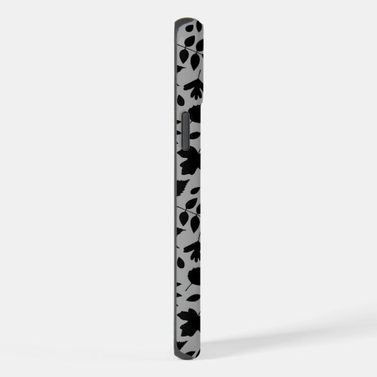 Fallen Blätter Muster Schwarz auf Grau iPhone Hülle (Rechte Seite)